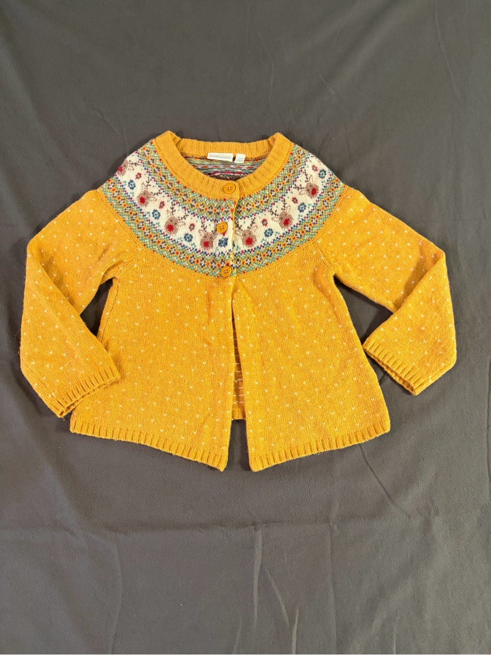 JoJo Maman Bebe Mustard Fair Isle Knit Cardigan
